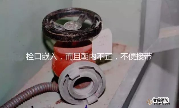 消火栓栓口嵌入，而且朝內(nèi)不正，